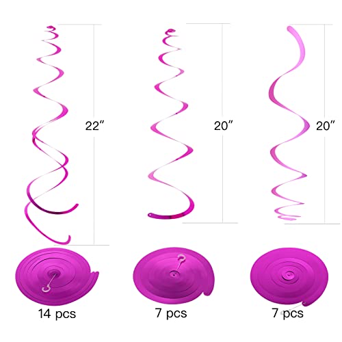 Image of Hot Pink Party Hanging Swirl Decorations Plastic Streamer for Ceiling, Pack of 28