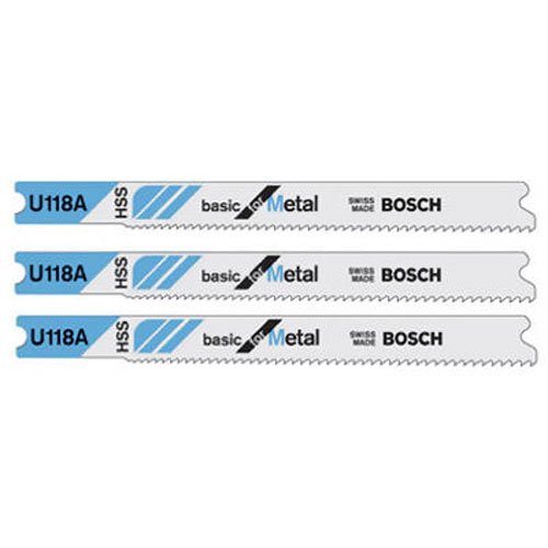 BOSCH U118A3 3-Piece 3-1/8 In. 17-24P TPI Basic Metal Cutting U-shank Jig Saw Blades