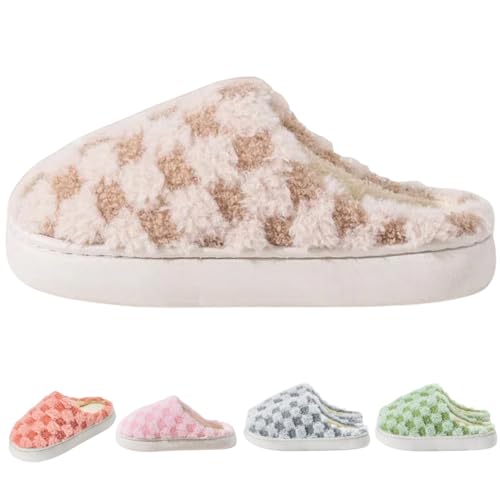 Cotton Slippers Checkered Fuzzy Thick-soled Winter Soft Rubber Bottom Warm Unisex Non-slip Floor Bedroom Home Casual