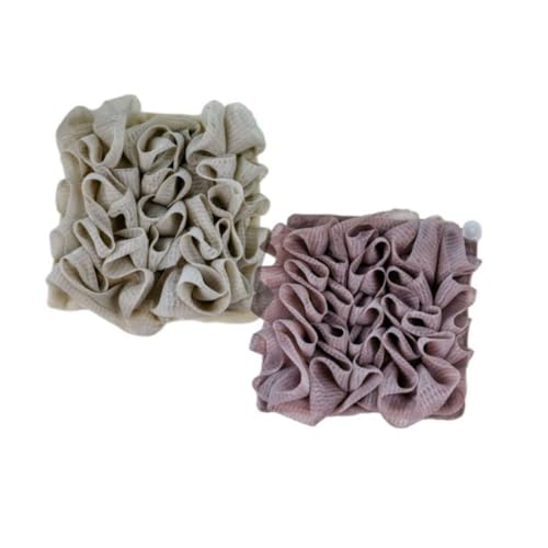 2 esponjas de jabón de baño 2 en 1, esponja de ducha de lufa, bola de ducha envuelta con cordón, bolas de esponja de ducha de color sólido, para ducha, baño (caqui + café, poliuretano)