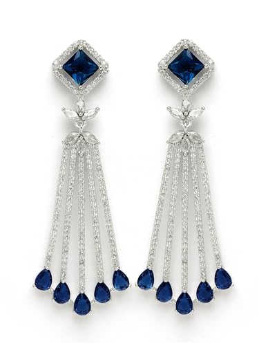 Image of Karatcart Women Silver Plated Blue American Diamond Studded Jhumki Earrings