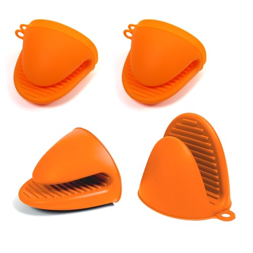 Comparison: Best Orange Silicone Oven Mitts 10 Oven Mitts Silicone Pot Holders Set Heat Resistant for Kitchen - ChufanMomsil 6 PCS Mini Silicone Oven Gloves Kitchen Mittens, Short Pot Pinch Grips for BBQ & Baking, Orange