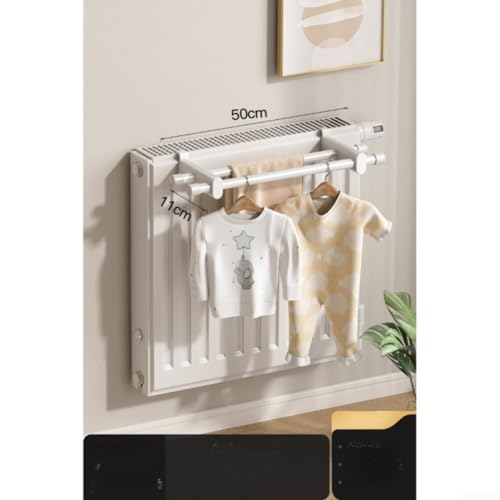 Besshepplo 2-in-1 Radiator Drying Rack and Towel Warmer 50 cm No-Drill Hanger for All Radiators 0.3 m to 2 m Space Saving Laundry Holder ABS and Steel White(Double pol) - Image 5