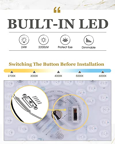Image of 13 inch Brushed Nickel LED Flush Mount Ceiling Light, 24W, 5CCT | 2200LM, 2700K /3000K /4000K /5000K /6000K, Close to Ceiling Light Fixtures for Bedroom Hallway Kitchen, Milk Glass, AD-22008-L-SN