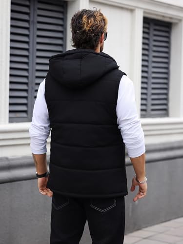 Image of SOLY HUX Men's Zip Up Puffer Vest Sleeveless Hoodies Coat Warm Outerwear with Pockets Plain Black Medium