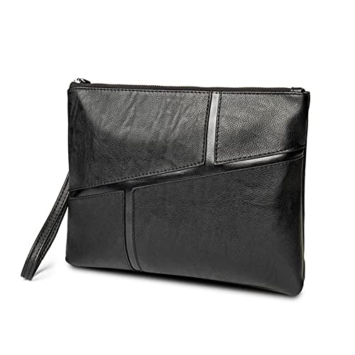Men's Clutch Bag,Fashion Leather Handbag PU Leather Bag Classic Black Large Capacity Envelope Bag