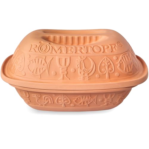 Römertopf Bräter Klassiker Keramik Dampfgarer aus Naturton für bis zu 2 Personen 1,5 Liter