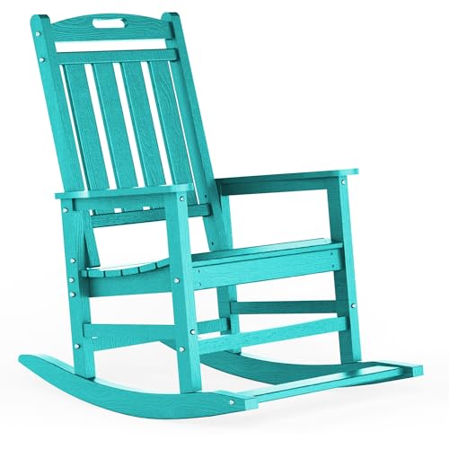 LOUNZY Outdoor Rocking Chair, HDPE Patio Rocking Chair with Footboard for Adults, All Weather Heavy Duty Front Porch Rocker, Aruba Set of 1 Aruba