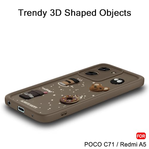 Image of TheGiftKart Back Cover Case for Poco C71 / Redmi A5 | Cute Fun Cartoon 3D Bear Coffee Case | Full Camera Protection | Shockproof Back Cover Case for Poco C71 / Redmi A5 (Silicone, Brown)