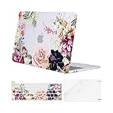 MOSISO Compatible with MacBook Pro 13 inch Case 2016-2020 Release A2338 M1 A2289 A2251 A2159 A1989 A1706 A1708, Plastic Rose Leaves Hard Shell Case & Keyboard Cover & Screen Protector, Transparent