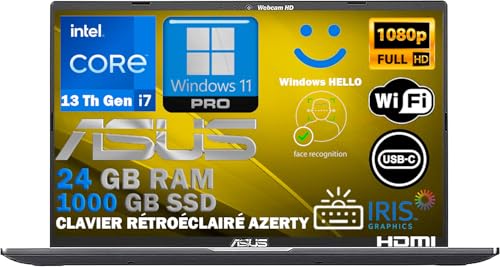 ASUS Ordinateur Portable Intel i7, 15,6" Full HD, 24 Go RAM, 1To SSD