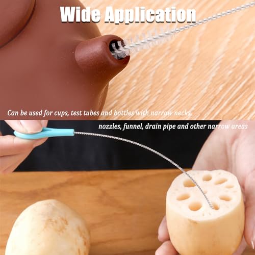 AIVEKE 4 Stück Extra Langer Strohbürste - Reinigungsbürsten Strohhalm Bürste Edelstahl-Nylonbürsten für Strohhalm-Reiniger, Wasserbecher, Reagenzgläser, Babyflaschen, Trichter (Gelb+Blau+Grün+Rosa)