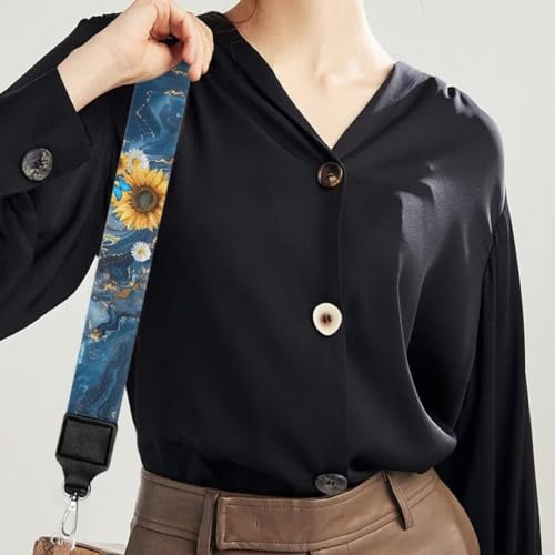 Image of Coldinair Blue Marble Purse Straps Sunflower Daisy Replacement Crossbody Bag Strap Adjustable Wide Guitar Straps for Handbags Luggage Strap