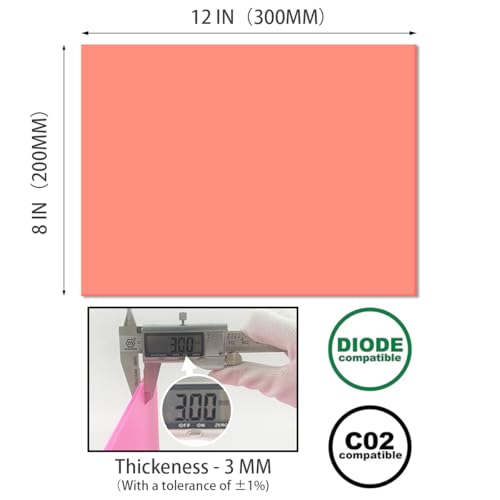 Image of 2pack Pastel Cell Cast Acrylic Sheets Watermelon Pink 1 /8inch (3mm) 7.87x11.8 200x300mm Glossy Matte Laserable Plexiglass Sheets Plasitc Board for Laser Cutting Engraving