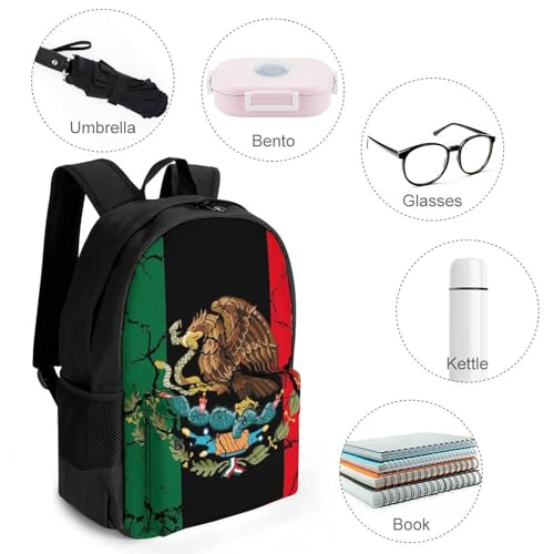 Polyester Daypack for Camping Travel Walking Cycling - Big Capacity Anti-Theft Multipurpose Bookbag, Black Mexico Flag Crack Art Camping Outdoor Backpack4