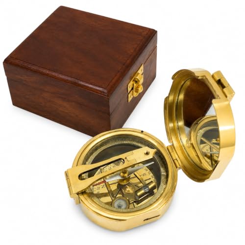 Brújula Sondas Solar de Latón Antiguo, Brújula Grabada, Caja de Madera Marrón miniatura 3