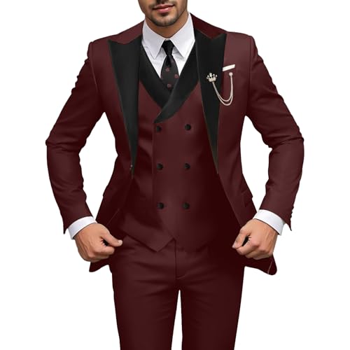 3 Piece Men's Tuxedo Suit One Button Slim Fit Suit for Men Jacket Double Breasted Vest Pants Set Wedding Prom Dinner