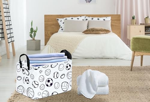 Image of Kid Clothes Storage Basket Gift Shelf Basket Toy Storage Bin, Football Nursery Basket Organizer Box for With Handles for Room Deco Basketball