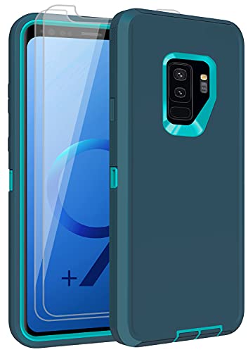 ADGHK Compatible with Samsung Galaxy S9 Plus Case, with [2 x HD Screen Protector] 360° Full Body Heavy Duty Defender Shockproof Armor Phone Protective Cover for Samsung Galaxy S9+ Plus 6.2” (Teal)