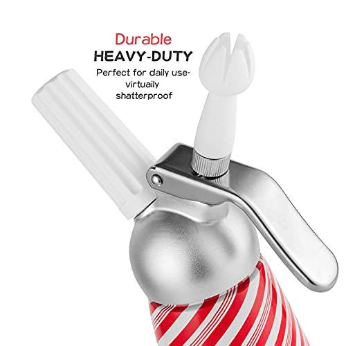 Durable Aluminum Whipped Cream Dispenser - 1 Pint with 3 Tips and Brush, Zero-Leak Canister