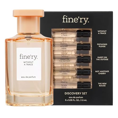 Image of Fine'ry Without a Trace Perfume 60mL & 5 Pcs Discovery Set - Skin Musk Eau De Parfum Spray for Women & 5 Scent Sampler Set (Pistachio, Vanilla, Skin Musk, Cherry, Amber Saffron)