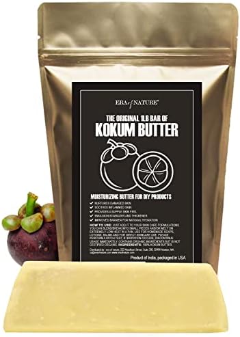 era of nature Kokum Butter –Fresh, Firm Butter, Use to Make Lotion Bars, Body Butters, Lip Balm, Soap, Sunscreens - Scent-Free, 8oz (1/2lb)