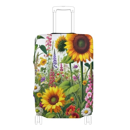 CHIFIGNO Wildflower Sunflower Carry on Protector Cover Elastic Luggage Cover with Concealed Zippers for 18-32 Inch Luggage M Fits 22-24 Inch