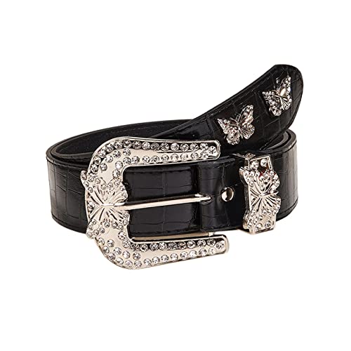 Women's Leather Waist Belt with Metal Buckle and Butterfly Design, 1.5inch Width
