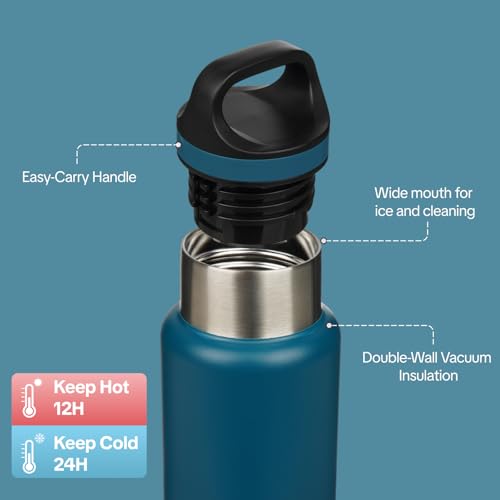 Image of BJPKPK Insulated Water Bottle 18OZ Stainless Steel Water Bottle with Handle Double Walls Vacuum Insulated BPA Free Flask, Indigo Black