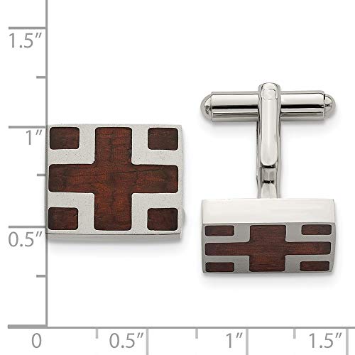 Mancuernillas para hombre con incrustación de madera acero inoxidable miniatura 3