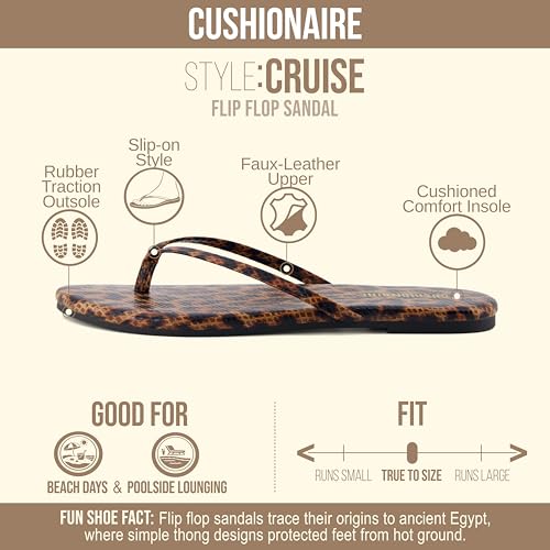 Image of CUSHIONAIRE Cruise Lightweight Womens Flip Flops, Comfortable Beach Sandals for Women with Cushioned Footbed & Flexible Slip On Design