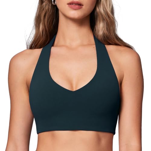 Image of INGIA Halter Longline Sports Bra Padded | Yoga, Workout, Low Back, Crop Top, with Built in Bra, for Women