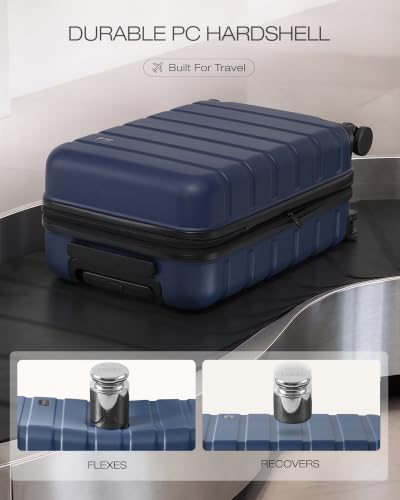Image of Coolife Luggage Set, Lightweight Durable Hardshell, 3 piece, Navy Blue | Upgraded Polycarbonate Shell Suitcase,360 Spinner Double Wheels,Expandable(20''only),Tsa Lock,Aluminum Handle,Nested Design