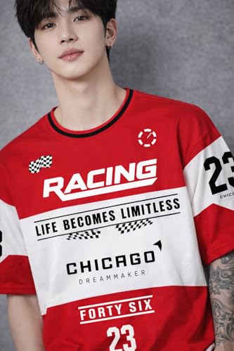 Image of Men's Polyester Oversize Printed T-Shirt, Color Block, Round Neck, Regular Fit, Urban Streetwear Theme