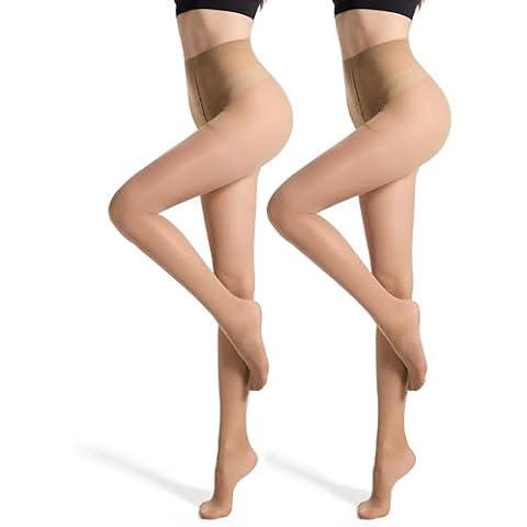 Frola 2 Pairs Semi Opaque Tights for Women - 40 Denier Microfiber Control Top Footed Pantyhose(Medium,Nude) Cover