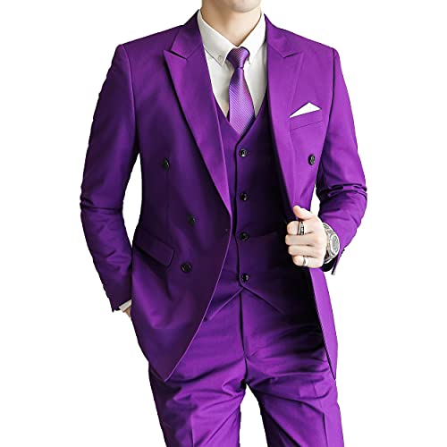 Mens Suit Jacket Double Breasted Blazer Men Slim Fit Casual Prom Wedding Daily Tux Suit Coats Blazer US Size 42 Purple2