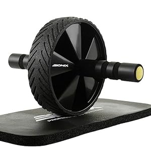 Bionix Ab Roller Exercise Wheel With Knee Mat & Non Slip Handles – Fitness Abs Roller Wheel Core Workout Cruncher Trainer, Home Gym Equipment Strength Training, Abdominal Ab Wheel