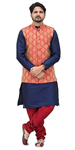 Image of Men's Silk Kurta Pyjama With Waistcoat
