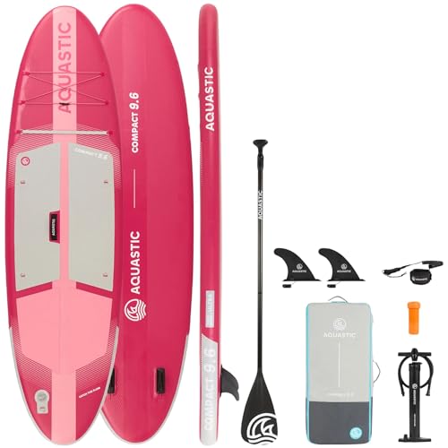 AQUASTIC Compact 9'6 - Tabla Ligera para Kayak o Kayak Drop Stitch Ultra, 290 x 79 x 12 cm, Desplazamiento de 220 L, Anillas en D, Cargo, lastres deslizantes, Mochila, Bomba, Correa