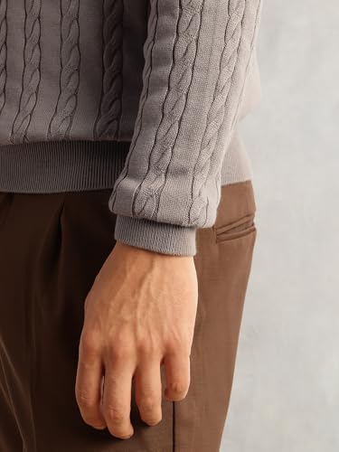 Image of Thomas Scott Men's | Regular Fit | Long Sleeves | Mock Collar | 100% Cotton | Dry Clean | Cable Knit | Knitted | Pullover Sweater