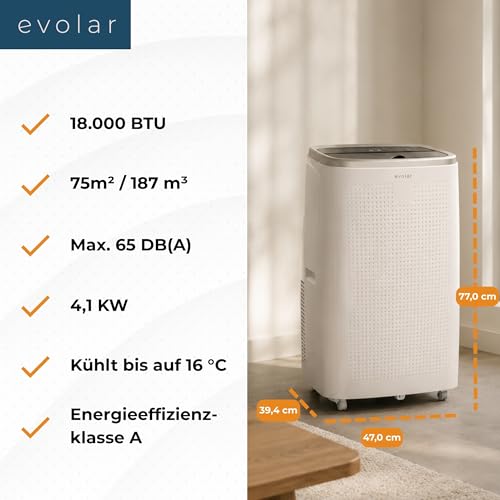 Evolar Mobiles Klimagerät 18.000 BTU- Heizen & Kühlen- WiFi & App- Abluftschlauch- tragbare Klimaanlage- EVO- 18000CHW-8