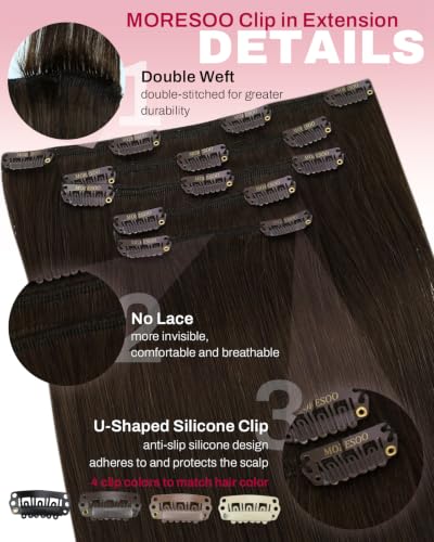 Image of Moresoo Real Human Hair Clip in Extensions Ash Brown Seamless 14 inch 80g