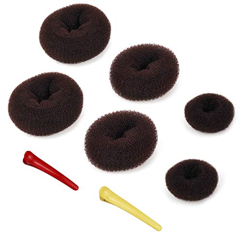 Hair Bun Maker Set, Donut Bun Maker Dark Brown 6 pieces (2 large, 2 medium and 2 small)
