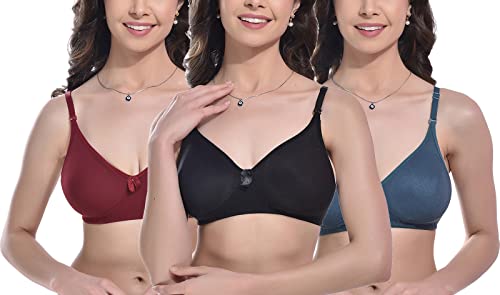 Image of FIMS - Fashion is my style Women Cotton Blend Non-Padded Bra Non-Wired Mould Seamless Cup Solid Bras Cup-B Pack of 1, Multicolor