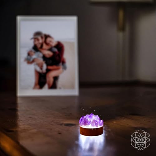 Image of Crystal Lamp Natural Rock Night Light Crystal Amethyst Lights Ambiance Enhancer Quartz Geode Decoration Bedside Table Small Night Lamp for Home, Office, or Space of Meditation (Purple)