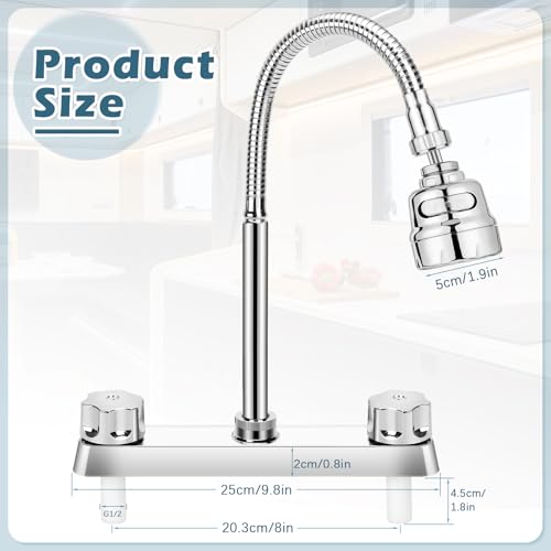 Image of 8 inches Apart RV Sink Faucet, RV Kitchen Faucet Replacement with Flexible 360 Degree Rotatable Sprayer for RV, Dual Function Sprayer, Campers, Motorhomes, Travel Trailers (Silver Plating)