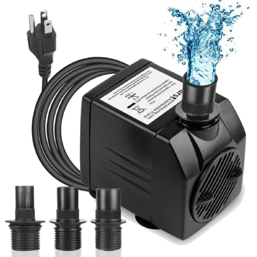 Image of BARST 300GPH Submersible Pump, Ultra Quiet Fountain Water Pumps | 16W, 1100L /H with 6ft Power Cord & 3 Nozzles for Aquariums, Fish Tanks, Ponds, Statuary, Hydroponics