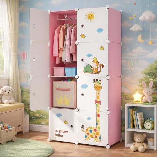 Image of EXVITO Collapsible Wardrobe Storage Cabinet | 8 Door Plastic Modular Clothes Organizer for Kids | Foldable Wardrobe Storage Rack with Hanging Space | Multi-Purpose Kids Closet Organizer - Dyno