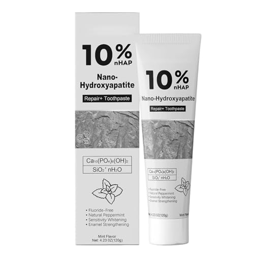 3 piezas de pasta de dientes de nano-hidroxiapatita, 10% hidroxiapatita, adecuada para dientes sensibles, blanqueamiento, sin flúor, sabor a menta, para adultos y niños, 3 x 120 g