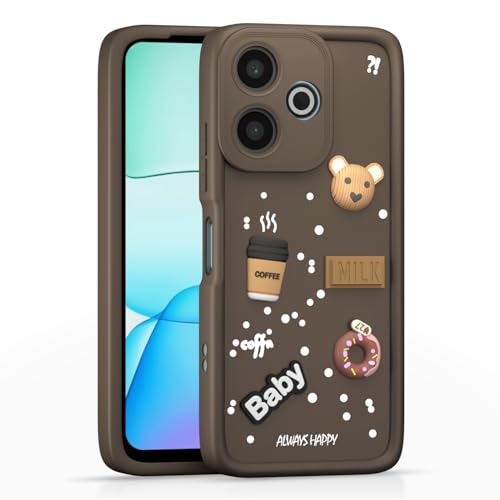 Image of Pikkme Bumper Case for Redmi 13 5G / 13 5G Prime Edition Poco M6 Plus 5G | Cute Fun Cartoon 3D Bear Silicone Full Body Protection Back Cover (Brown)